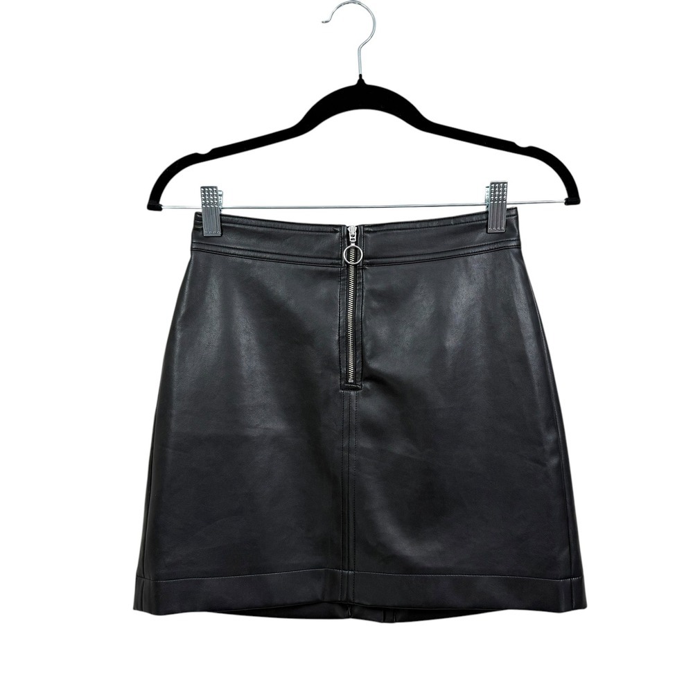 Wilfred Free Womens Vegan Leather Mini Skirt High Waist Front Zipper Black Sz 0*